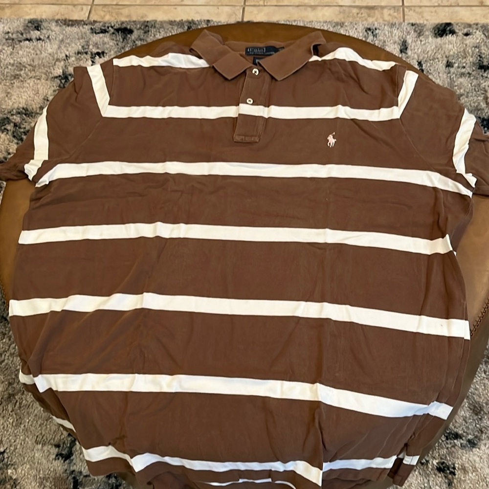Brown and white polo